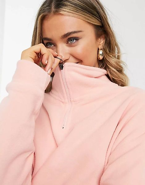 Brave Soul – Mary – Fleece-Pullover in Rosa mit Reißverschluss günstig online kaufen
