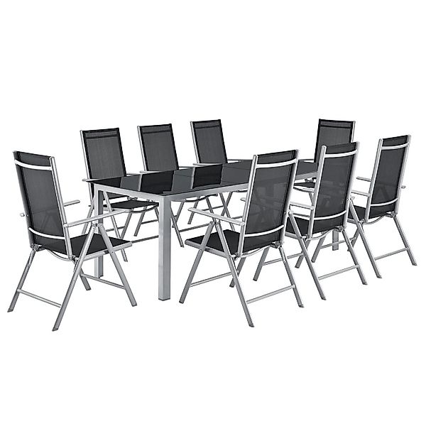 Juskys Aluminium Gartengarnitur Milano 9 Teilig mit Tisch und 8 Stühlen Sil günstig online kaufen