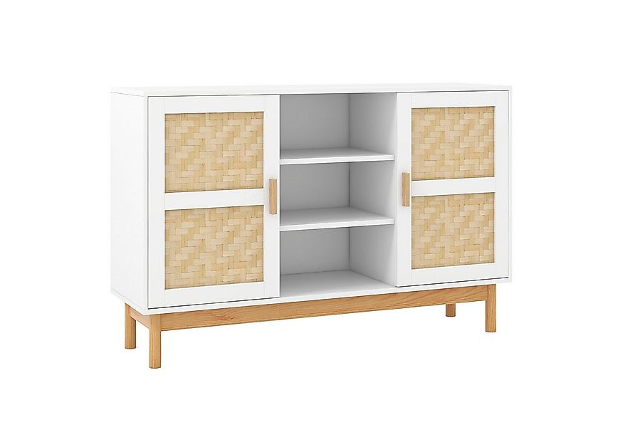 COSTWAY Küchenbuffet Schrank mit 2 Bambustüren&3 offenen Regalen, 120cm wei günstig online kaufen