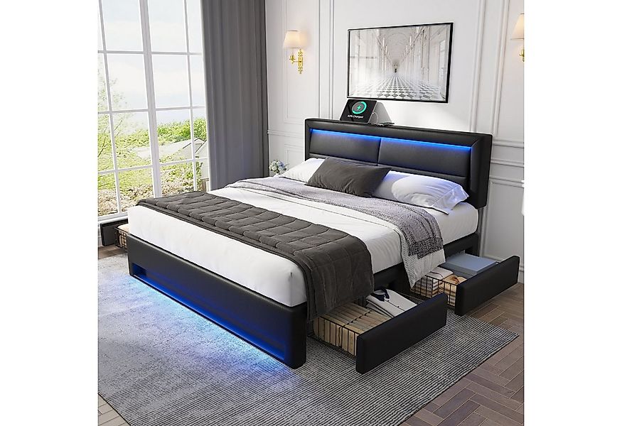HAUSS SPOLE Polsterbett 160x200cm, mit USB-Anschluss, LED-Beleuchtung, 4 Sc günstig online kaufen