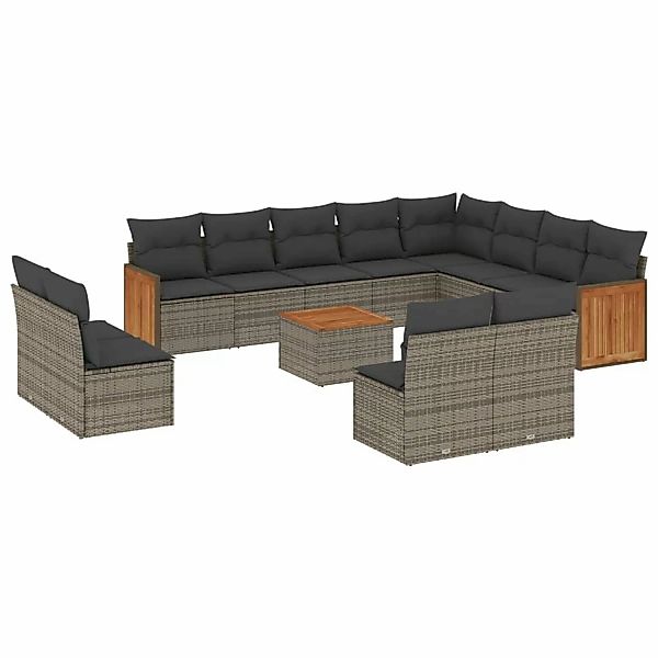 vidaXL 13-tlg Garten-Sofagarnitur mit Kissen Grau Poly Rattan Modell 39 günstig online kaufen