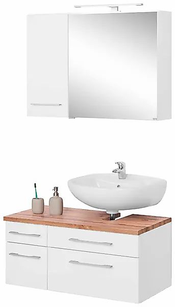 welltime Badmöbel-Set »Davos« 3 Stk. tlg. mit LED-Beleuchtung, Hängeschrank günstig online kaufen
