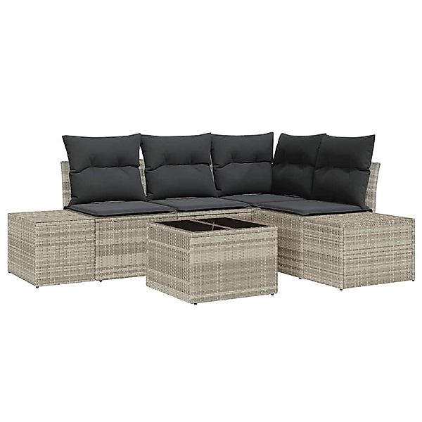 vidaXL Garten-Sofa-Set 5-Tlg Hellgrau Poly Rattan 3347052 günstig online kaufen