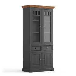 Schrank Vitrine aus Kiefer Massivholz Grau und Eichefarben günstig online kaufen