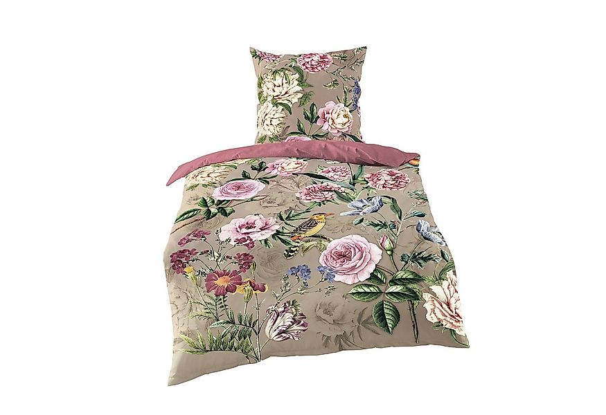 JACK Bettwäsche 135x200cm, Blumenparadies Taupe Rosa, Mako-Satin, 2 teilig, günstig online kaufen
