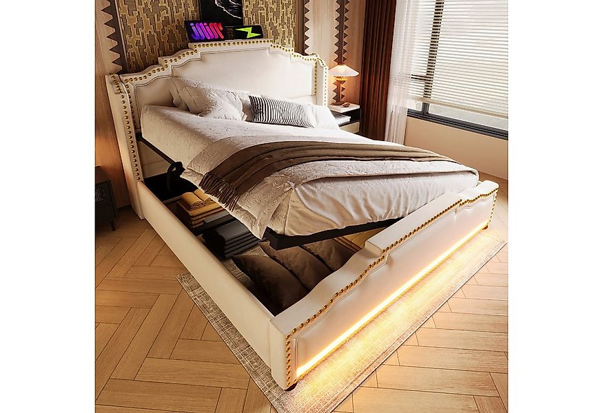 TavilaEcon Boxspringbett Doppelbett mit Stauraum, LED-Beleuchtung und USB-C günstig online kaufen