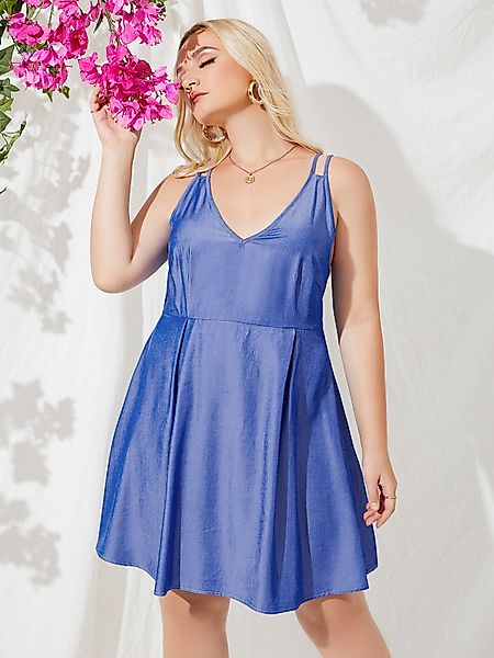 YOINS Plus Größe Denim V-Ausschnitt Rückenfreies Design Ärmellos Kleid günstig online kaufen