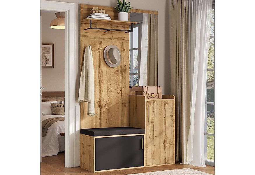 Merax Garderoben-Set mit Spiegel & gepolsterter Sitzbank, Flurmöbel in Eich günstig online kaufen