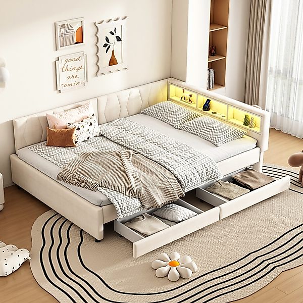 Flieks Daybett, LED Polsterbett Schlafsofa 140x200cm günstig online kaufen