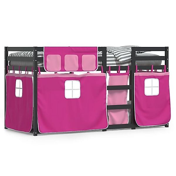 vidaXL Etagenbett, Doppelstockbett mit Vorhängen Rosa 90x200 cm Massivholz günstig online kaufen