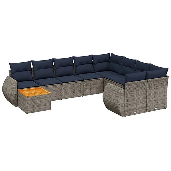 vidaXL 10-Tlg Gartensofa-Set mit Kissen Grau Polyrattan 3225172 günstig online kaufen
