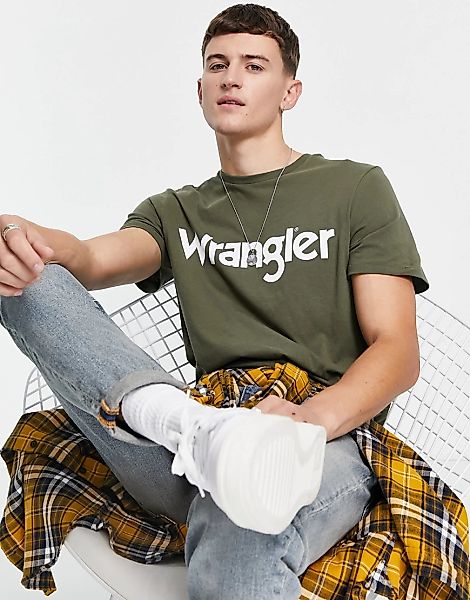 Wrangler – T-Shirt mit Logo-Grün günstig online kaufen