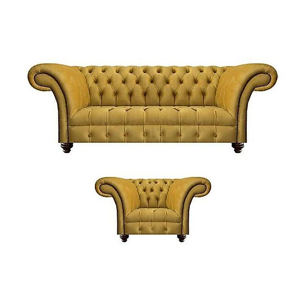 JVmoebel Chesterfield-Sofa Sofa Set Sessel Luxus Textil Sofa Dreisitze Couc günstig online kaufen