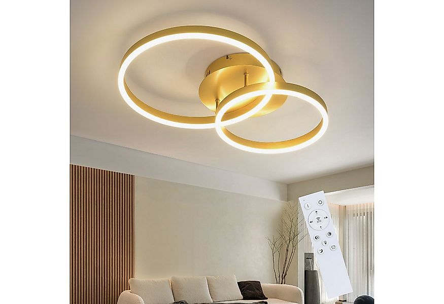 Nettlife LED Deckenleuchte Dimmbar Wohnzimmer Gold 2 Ring 46W 59CM Modern, günstig online kaufen