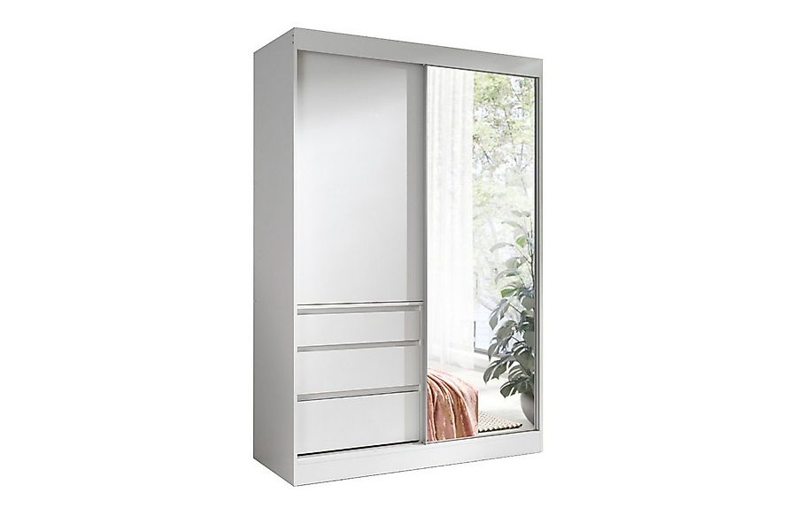 Deine Möbel 24 Schwebetürenschrank HAITI 140 180 cm Weiß Matt Eiche Schwarz günstig online kaufen