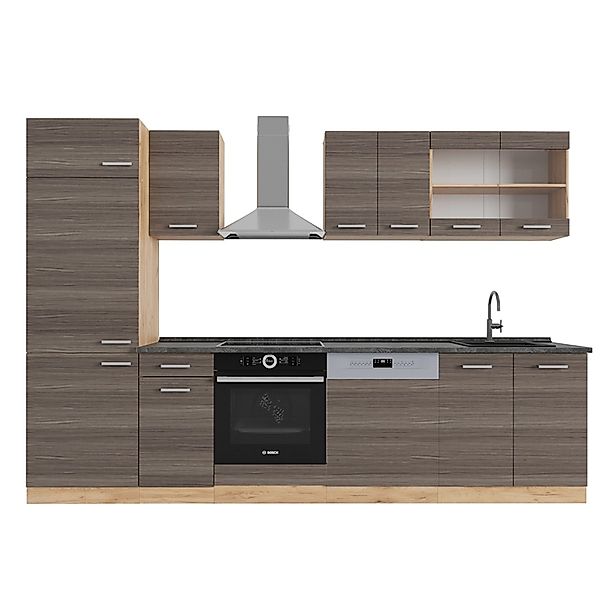 Vicco R-Line Küchenzeile Edelgrau/Goldkraft Eiche 300 cm AP Anthrazit günstig online kaufen