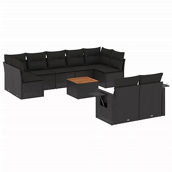 vidaXL 10-tlg Garten-Sofagarnitur mit Kissen Schwarz Poly Rattan Modell 121 günstig online kaufen