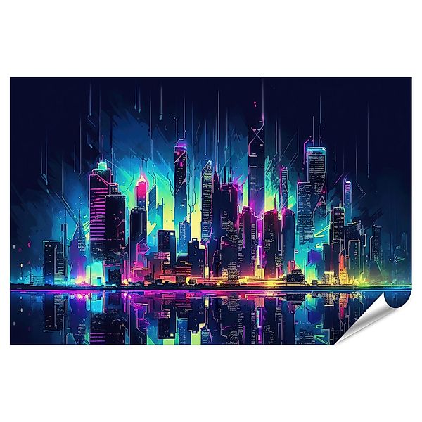 islandburner Poster Stadtsilhouette im Cyberpunk Stil günstig online kaufen