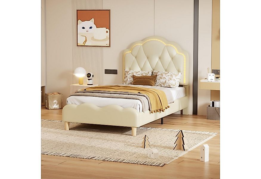 Flieks Polsterbett, LED Beleuchtung Kinderbett Einzelbett mit Wellenform Ko günstig online kaufen
