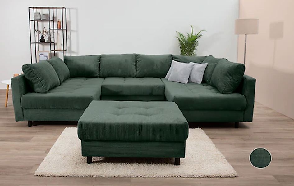 COLLECTION AB Wohnlandschaft »Toni U-Form, B: 298 cm« mit Hocker & 3 Zierki günstig online kaufen