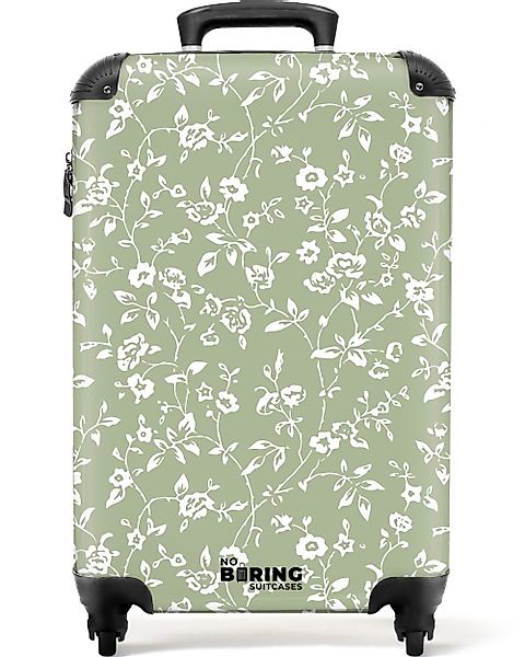 NoBoringSuitcases.com© Hartschalen-Trolley Hellgrün mit weißen Blüten günstig online kaufen