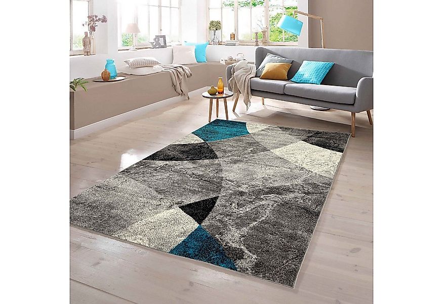 TeppichHome24 Teppich Teppich Rauten Design in blau grau, rechteckig günstig online kaufen