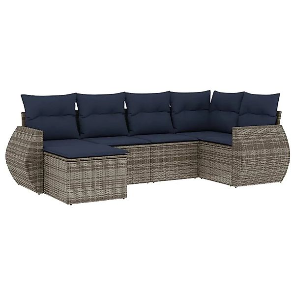 vidaXL 6-Tlg Gartensofa-Set mit Kissen Grau Polyrattan 3221660 günstig online kaufen