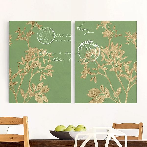 2-teiliges Leinwandbild Spruch - Hochformat Goldene Blätter auf Lind Set I günstig online kaufen