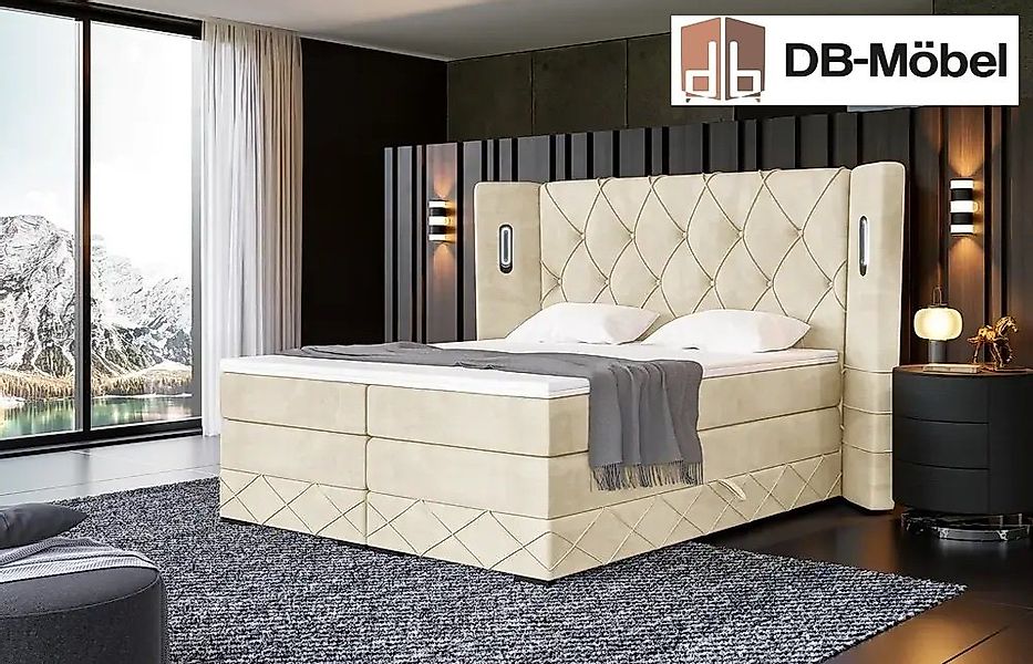 DB-Möbel Boxspringbett mit Bettkasten „Königlich” Bett mit LED Kopfteil günstig online kaufen