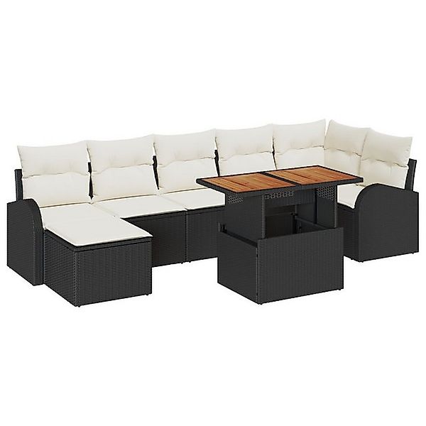 vidaXL Loungesofa 8-teiliges Garten-Esstischset mit Kissen Schwarz Poly Rat günstig online kaufen