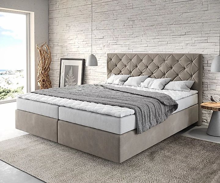 Boxspringbett Dream-Great 180x200 cm Mikrofaser Beige mit Matratze und Topp günstig online kaufen