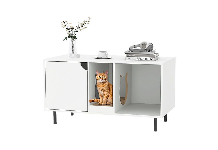 KOMFOTTEU Katzentoilette Katzenschrank, mit Kratzbrett, Eingang, Metallbein günstig online kaufen