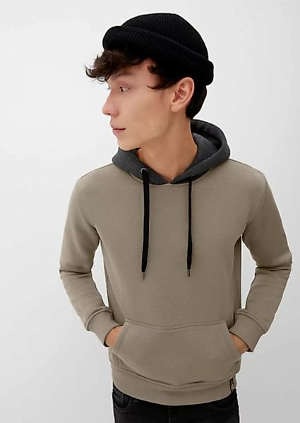 QS Sweatshirt Hoodie aus Baumwollmix Kontrast-Details günstig online kaufen
