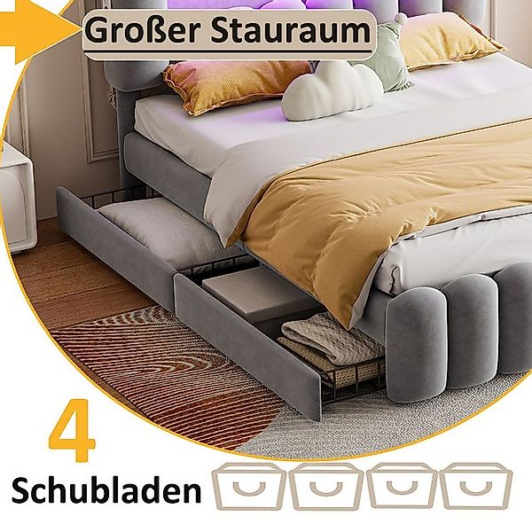 HAUSS SPOLE Polsterbett 160x200cm mit 4 Schubladen, LED-Lichtleiste, USB, G günstig online kaufen