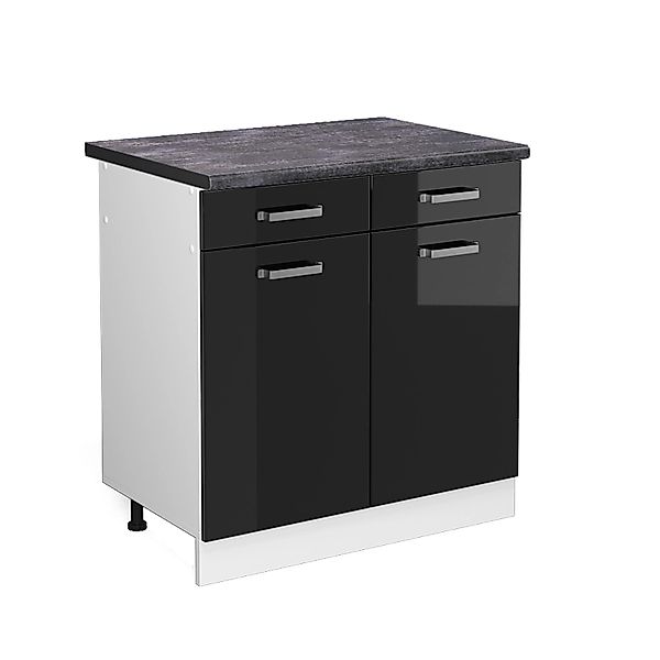 Vicco Küchenunterschrank R-Line Schwarz Hochglanz/Weiß 80 cm AP Anthrazit günstig online kaufen