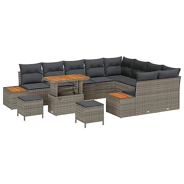 vidaXL Gartensofa-Set mit Kissen mit Speicher 12 Stk Grau Poly Rattan 33649 günstig online kaufen