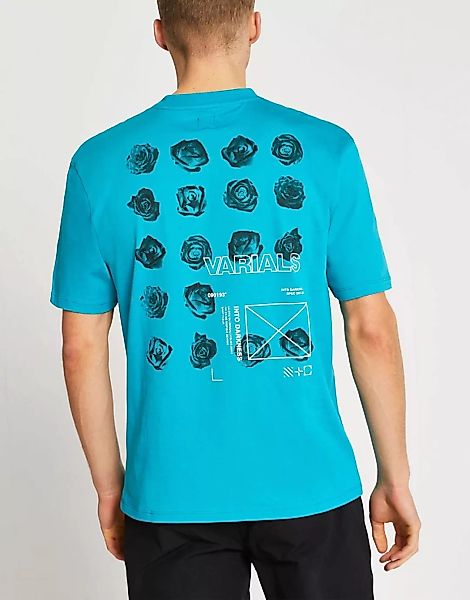River Island – Blau geblümtes T-Shirt günstig online kaufen