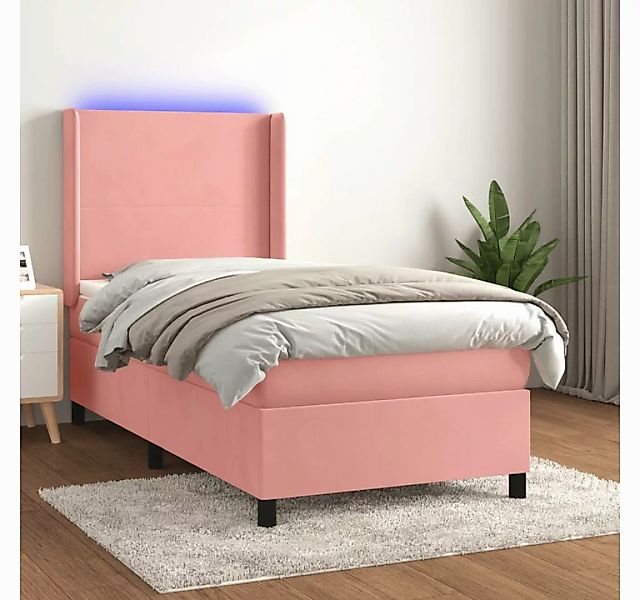 vidaXL Boxspringbett Boxspringbett mit Matratze LED Rosa 100x200 cm Samt Be günstig online kaufen