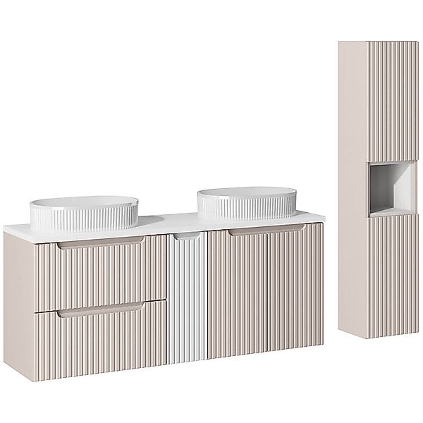 Badmöbel Set 2-teilig mit 140cm Doppelwaschtisch, kaschmir und weiß, NEWPOR günstig online kaufen