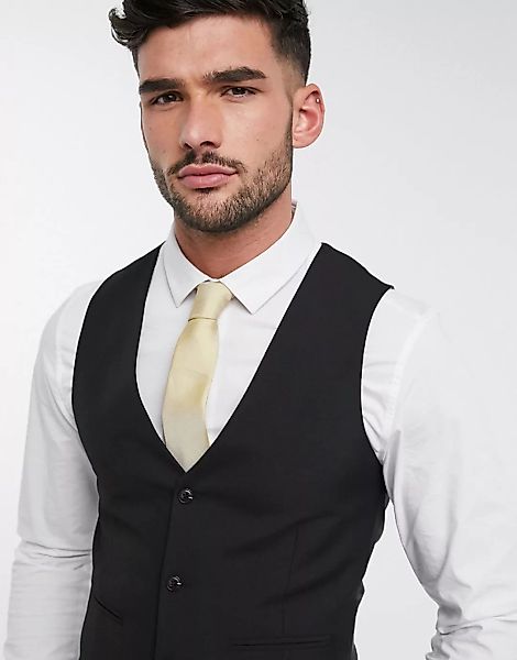 Harry Brown – Schmale, einfarbige Anzugweste-Schwarz günstig online kaufen
