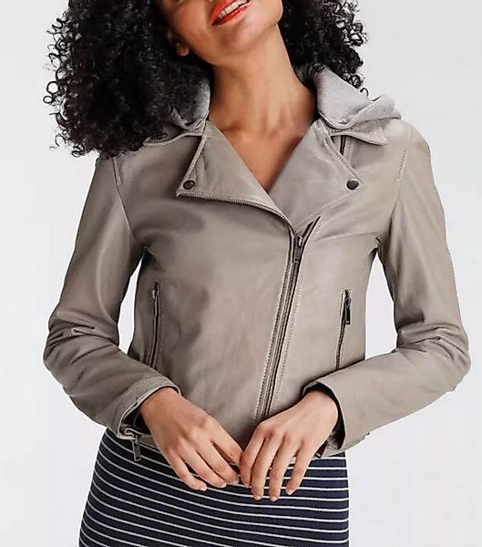 Keskin Collection Lederjacke Biker jacke in Kurzform abnehmbare Kapuze Lamm günstig online kaufen