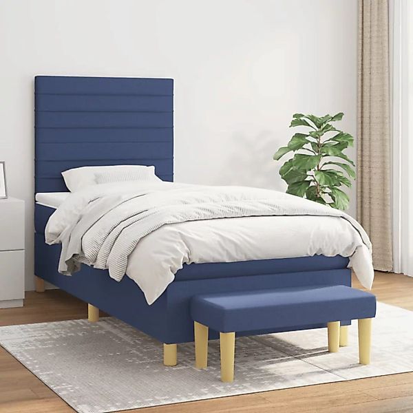 vidaXL Boxspringbett Boxspringbett mit Matratze Blau 100x200 cm Stoff Bett günstig online kaufen