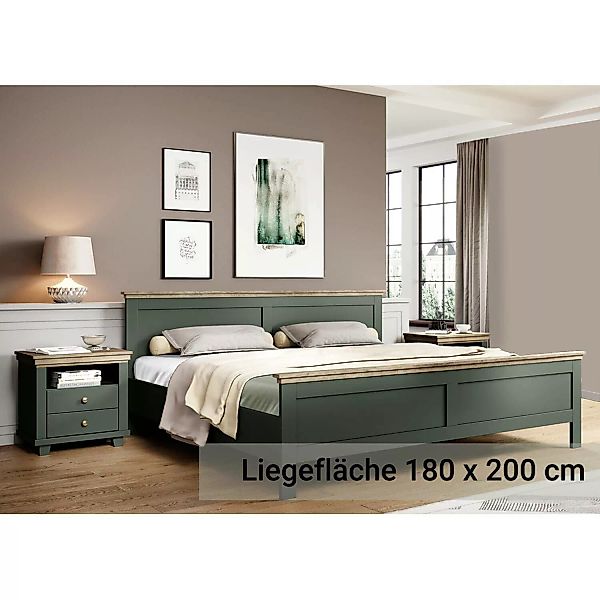 Doppelbett mit 2x Nachttisch, Liegefläche 180 x 200 cm EPSOM-83 in grün mit günstig online kaufen