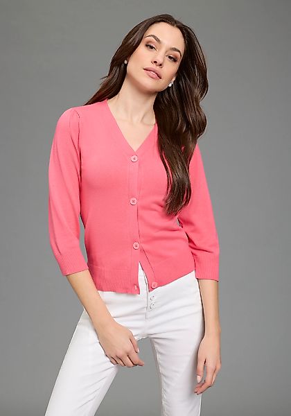 Bruno Banani Cardigan figurumspielende Passform, V-Ausschnitt, mit Puffärme günstig online kaufen