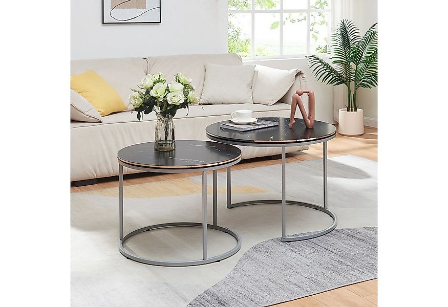en.casa Couchtisch, »Skagen« Beistelltisch im 2er Set rund Marmor, schwarz günstig online kaufen