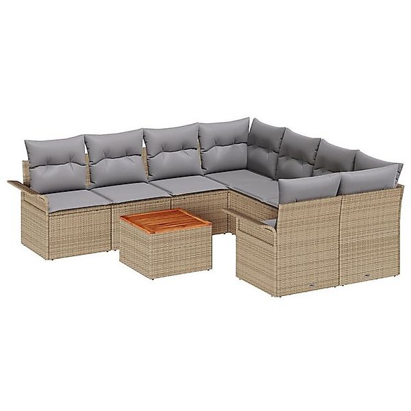 vidaXL Loungesofa 9-teiliges Garten-Sofa-Set mit Kissen Beige Poly-Rattan, günstig online kaufen