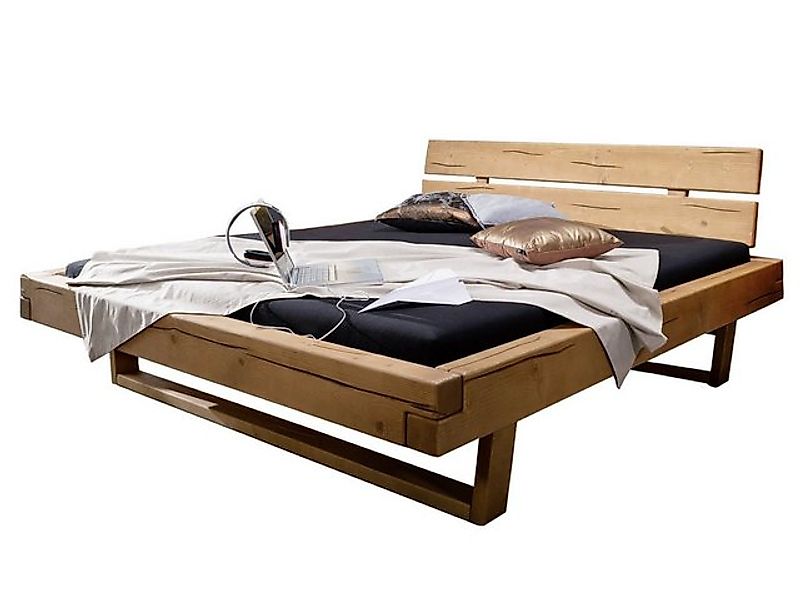 SAM® Holzbett Ambon, Doppelbett in Balkenoptik, hohes Kopfteil, honigfarben günstig online kaufen