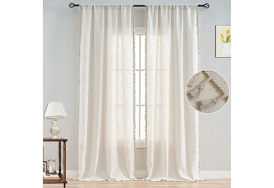BTTO V&G Gardine Retro Vorhänge mit Quasten,Voile Gardinen Boho Vorhänge (1 günstig online kaufen