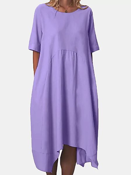 Einfarbig O-Ausschnitt Kurzarm Casual Kleid günstig online kaufen
