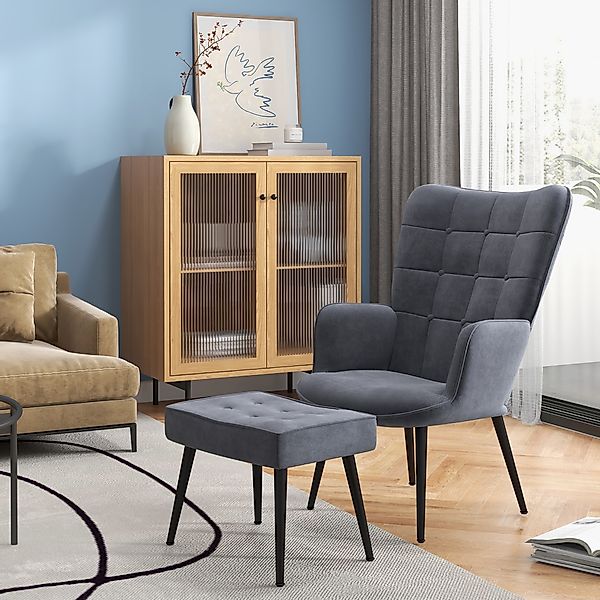 HOMCOM Relaxsessel Loungesessel mit Hocker, Armlehnstuhl mit Stahlbeine (Re günstig online kaufen